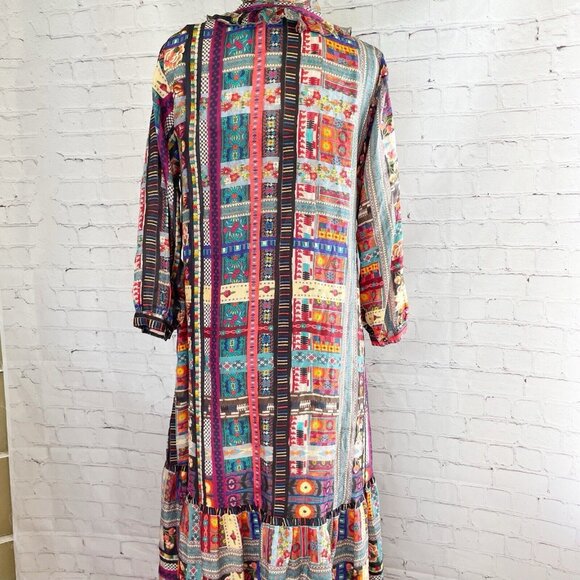 NEW Johnny Was Beatrice Cherie Silk Dress Small Tiered Ruffle Trim Mixed Pattern - Picture 6 of 7